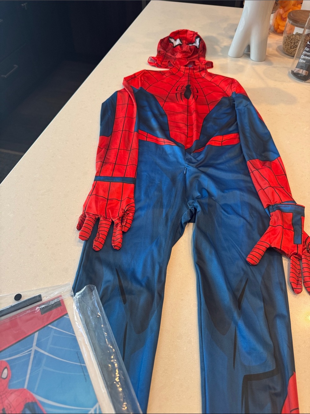 Spider Superhero Kids Costume - Red & Blue Hooded Jumpsuit